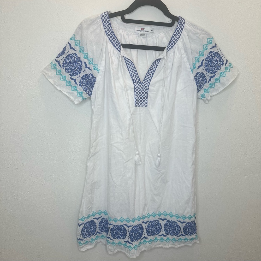 Vineyard Vines Medallion Popover White & Blue Dress Size XSmall - Picture 4 of 15